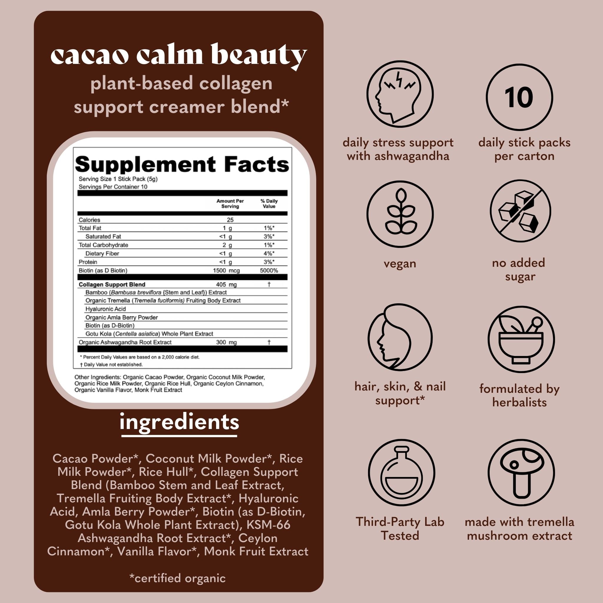 Cacao Calm Beauty Plant-Based Collagen Support Drink Blend Stick Packs - Copina Co. - Consumerhaus