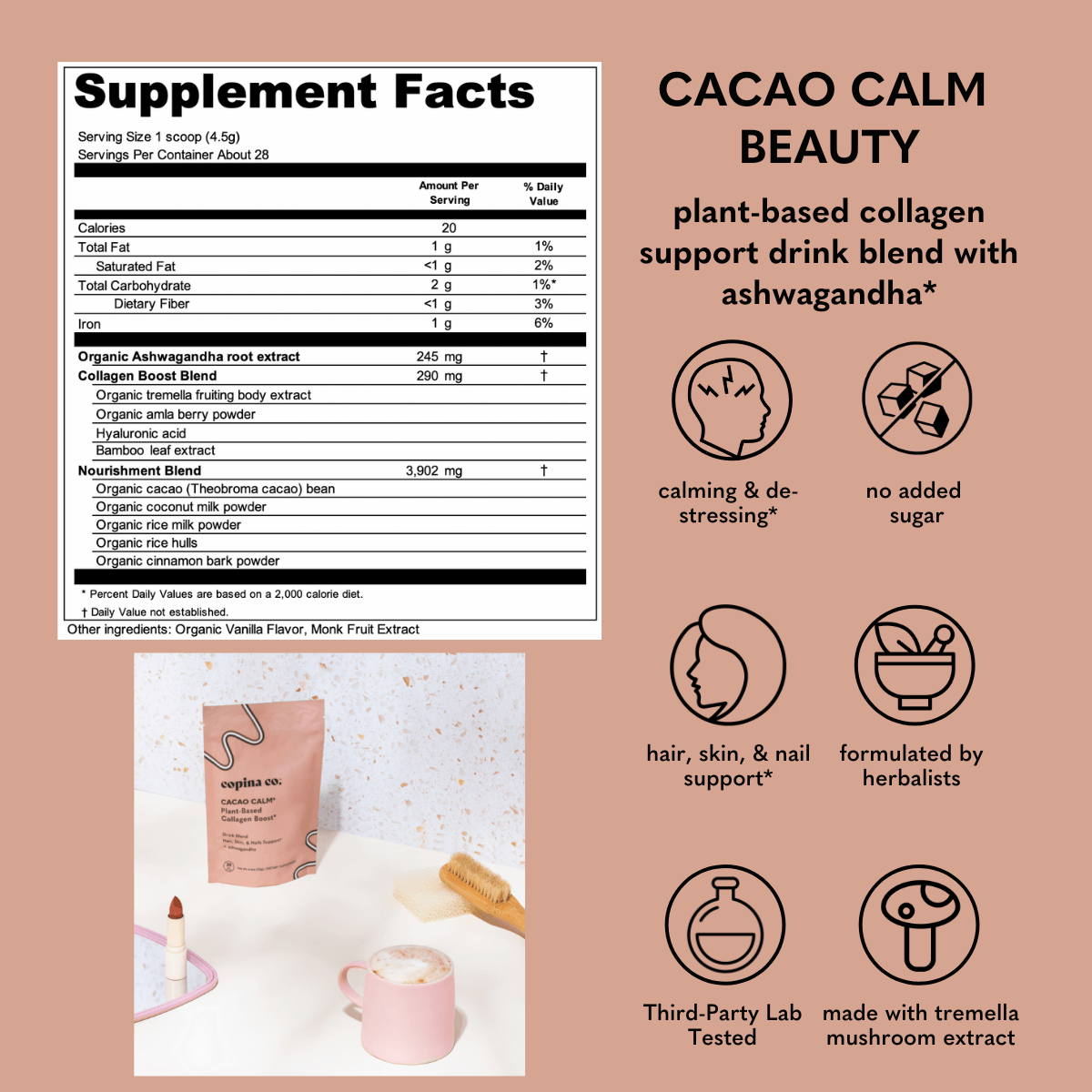 Cacao Calm Plant-Based Collagen Boost Drink Blend + Ashwagandha - Copina Co. - Consumerhaus