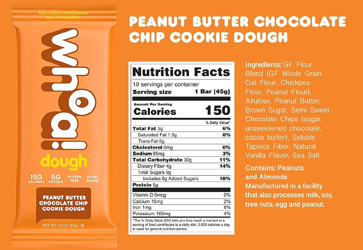 Peanut Butter Chocolate Chip Cookie Dough Bar - Whoa Dough - Consumerhaus
